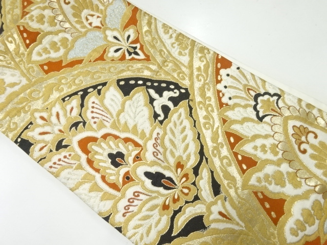 アンティーク　花更紗模様織出し袋帯（材料）